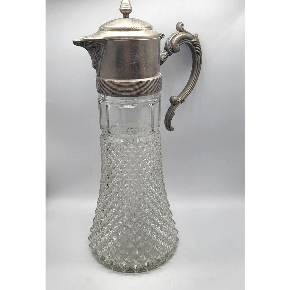 Vintage Leonard Italy Crystal Claret Diamond Point Glass Water Pitcher